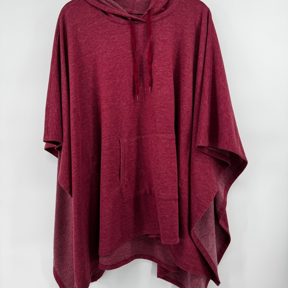Cuddl Duds Comfortwear Burgundy Heathered‎ Hoodie Poncho S/M Kangaroo Pocket